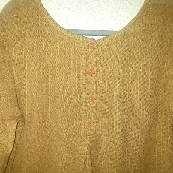 Flax Sz S Linen Blend Yellow Tunic Blouse 3/4 Sleeve Lagenlook Button Accet Top - Picture 5 of 10
